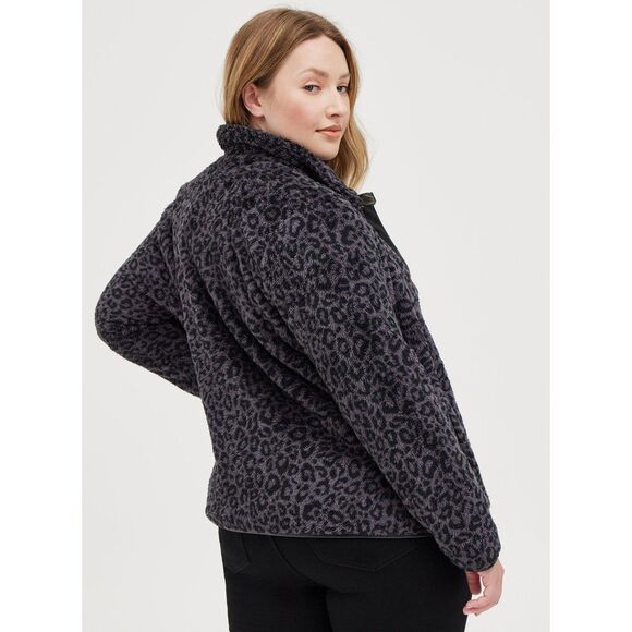 Torrid Faux Shearling Charcoal Leopard Print Grey Zip Front Jacket Size 1X 14-16 - Picture 2 of 7